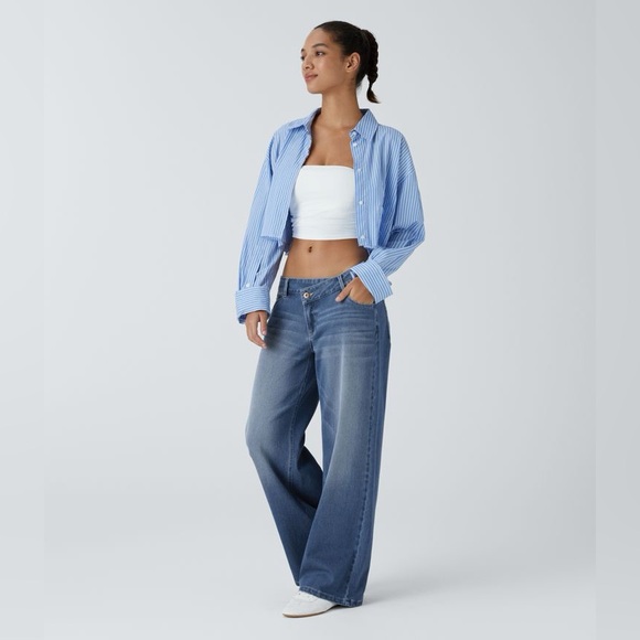 HALARA Denim - 🛍️SALE🛍️ Halara Flex™ Asymmetric Low Rise Baggy Wide Leg Washed Casual Jeans